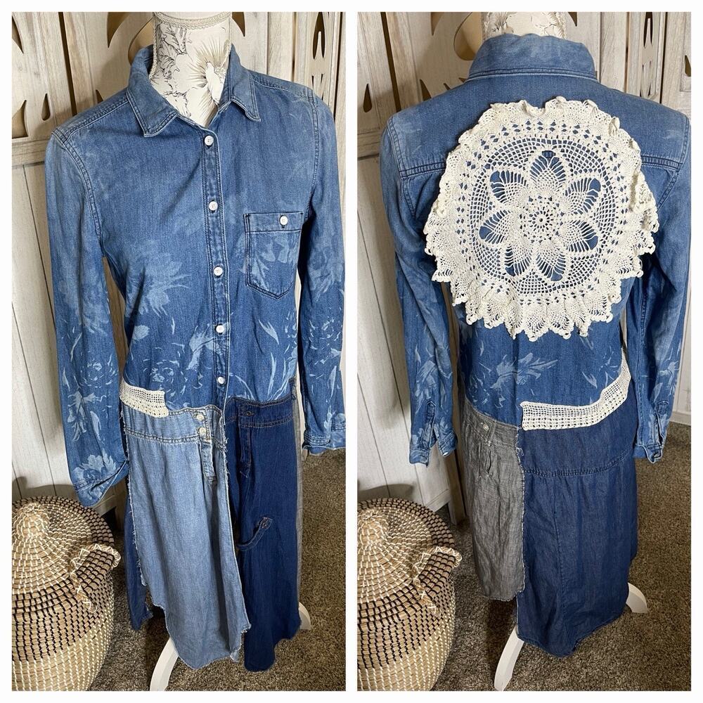 GAP 1969 Duster Top Western Jean Shirtdress Long Sleeve Denim Blue Size S